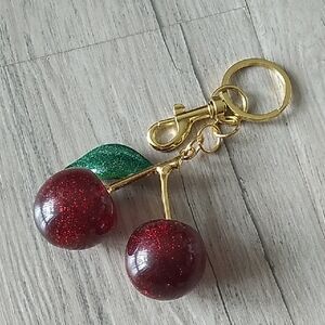 Cherry Keychain with Gold Accents